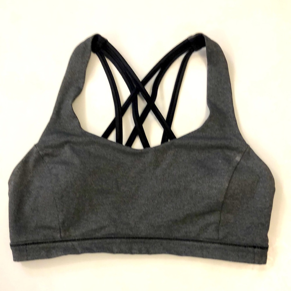 Lululemon 8 sports bra dark grey removable pads black Crisscross back Excellent